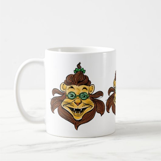 ヴィンテージ オズの魔法使い、緑の眼鏡をかけたライオン コーヒーマグカップ (左)