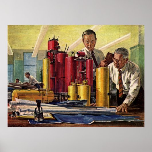 ヴィンテージ、オフィスで作業する設計者 ポスター (正面)