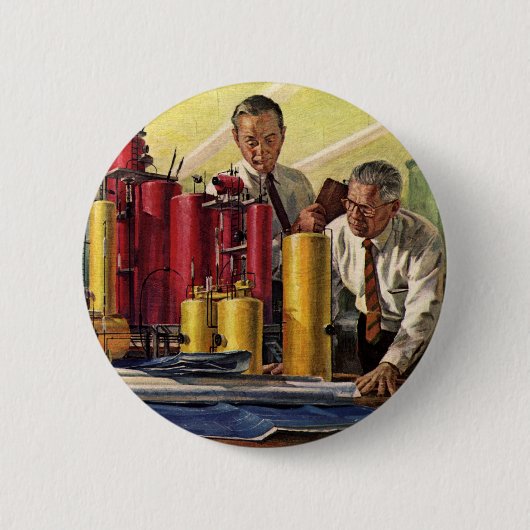 ヴィンテージ、オフィスで作業する設計者 缶バッジ (正面)