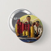 ヴィンテージ、オフィスで作業する設計者 缶バッジ (正面&裏面)