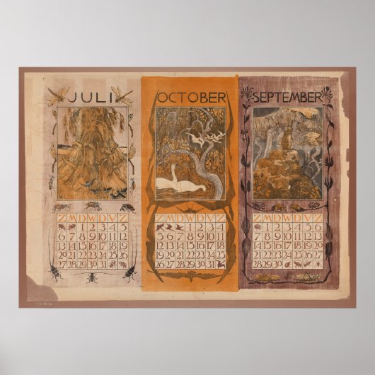 ヴィンテージ オランダ カレンダー スワン ポスター (正面)