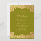 ヴィンテージ オリーブゴールドカリグラフィー エレガント ウェディング 招待状 (正面)