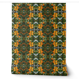 ヴィンテージ オレンジ シトラス 植物画 グリーン パターン 壁紙