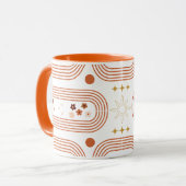 ヴィンテージ オレンジ ボヘミア 幾何学模様と花 マグカップ (正面左)