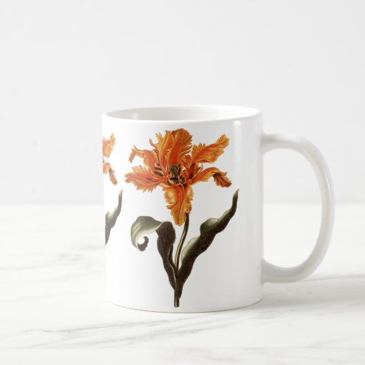 ヴィンテージ オレンジ ユリの花が咲く、庭の花 コーヒーマグカップ (右)