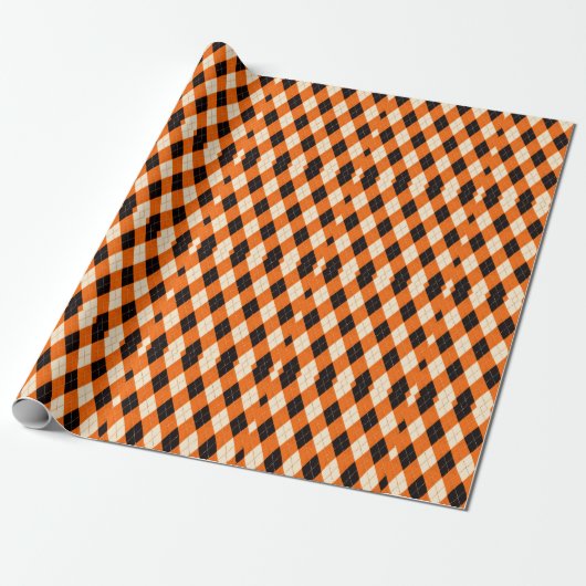 ヴィンテージ オレンジ 黒 アーガイル 柄 ラッピングペーパー (アンロールド)