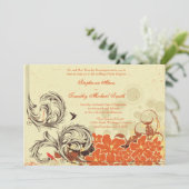 ヴィンテージ·オレン動揺してジ·フローラ婚式の招待 招待状 (スタンド正面)