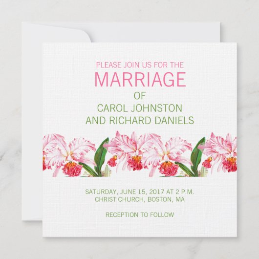 ヴィンテージ オーキッド ウェディング 招待状 | ピンク グリーン (正面)