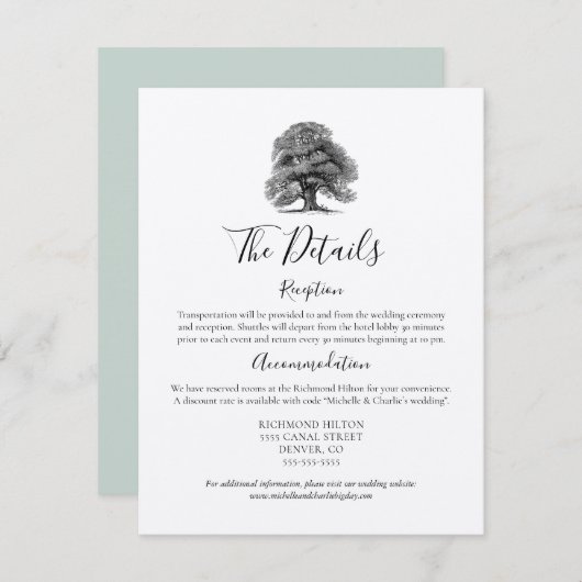 ヴィンテージ オークの木 ウェディング 詳細カード 招待状 (正面/裏面)