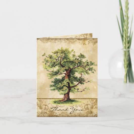 ヴィンテージ オーク ツリー オブ ライフ スワール エッチング パーチメント サンキューカード (正面)