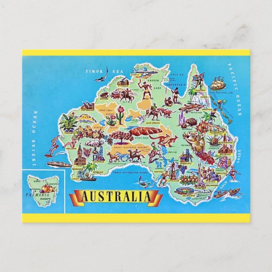 ヴィンテージ オーストラリア地図 ポストカード (正面)