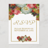ヴィンテージ オータム フラワー ゴールド 結婚式 RSVP ポストカード (正面)