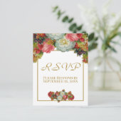 ヴィンテージ オータム フラワー ゴールド 結婚式 RSVP ポストカード (スタンド正面)