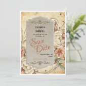 ヴィンテージ オータム ローズ ウェディング セーブ・ザ・デート カード (スタンド正面)