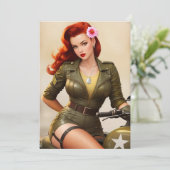 ヴィンテージ オートバイ ミリタリー ポップアップ インビテーション (スタンド正面)