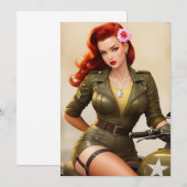 ヴィンテージ オートバイ ミリタリー ポップアップ インビテーション (正面/裏面)