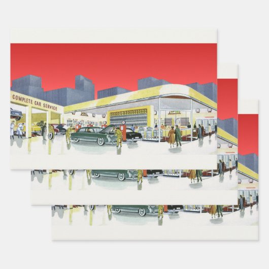 ヴィンテージ オートメカニック 完全な自動車整備工場 ラッピングペーパーシート (セット)