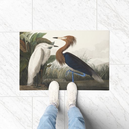 ヴィンテージ オードュボン 赤いサギの鳥の芸術 ドアマット (室内)