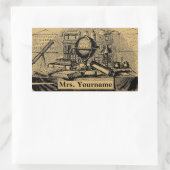 ヴィンテージ「オールドスクール」先生ラベルテンプレート 長方形シール (バッグ)