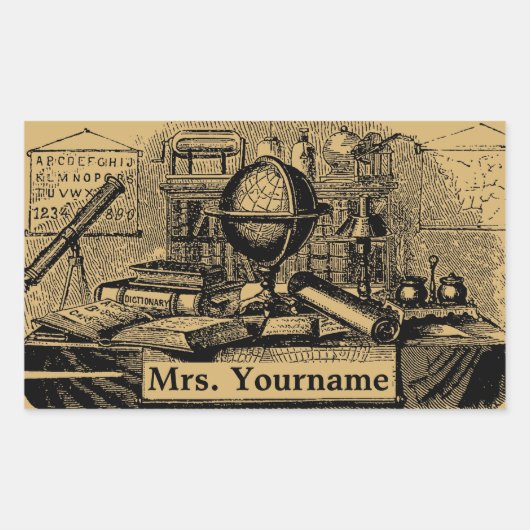 ヴィンテージ「オールドスクール」先生ラベルテンプレート 長方形シール (正面)