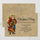 ヴィンテージ オールドファッション サンタクロース クリスマスパーティ 招待状 (正面/裏面)