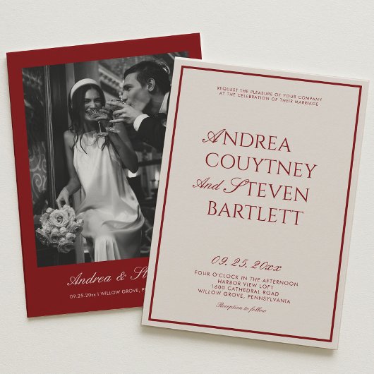 ヴィンテージ オールドマネー バーガンディー ウェディング 招待状