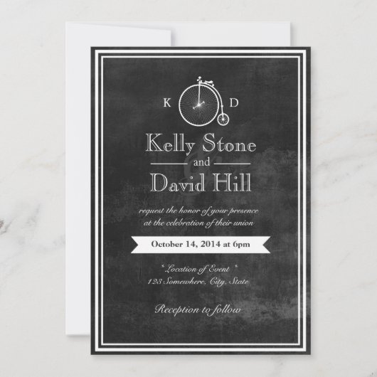 ヴィンテージ·オールド·バイク·ヒップスター·チ結婚ャルクボードズ 招待状 (正面)