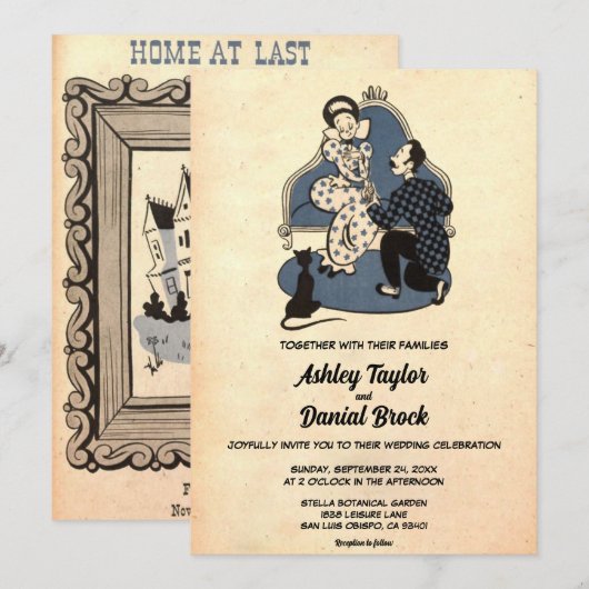 ヴィンテージ オールド プロポーズ カップル ポップ アート レトロ ウェディング 招待状 (正面/裏面)