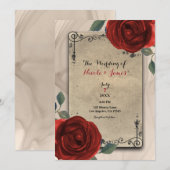ヴィンテージ オールド ワールド チャーム レッド ローズ エレガント ウェディング 招待状 (正面/裏面)