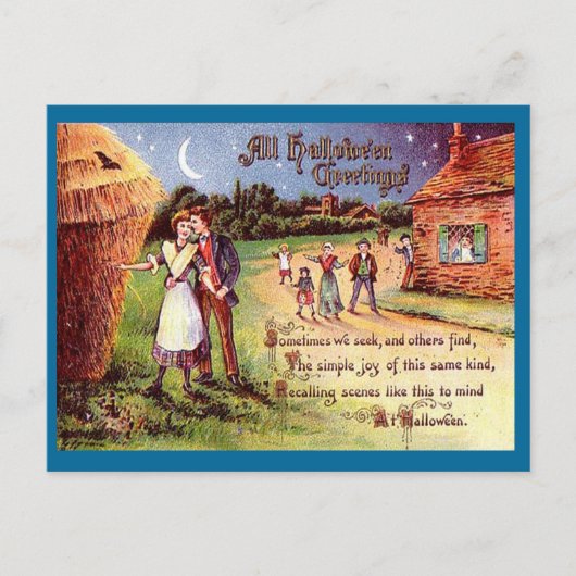 ヴィンテージ オール ハロウィン グリーティング カップル ポストカード (正面)