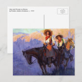 ヴィンテージ・カウボーイ・男女馬上、アンダーソン ポストカード (正面/裏面)