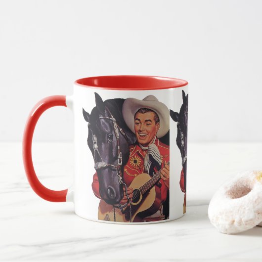 ヴィンテージ、カウボーイ、馬に音楽を歌う マグカップ (ドーナツ)