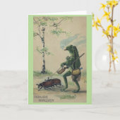 ヴィンテージ – カエルはペンテコステのアウトドアを楽しむ。 カード (黄色い花)