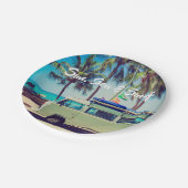 ヴィンテージ·カスタムビーチ·キャンパー·バスとヤシの木： ペーパープレート (アングル)