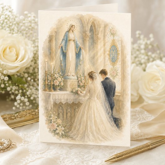 ヴィンテージ カトリックの結婚式の聖母の御絵 グレースアワーレディ サンキューカード