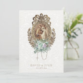 ヴィンテージ カトリック教会 ウェディング ミント ラベンダー 招待状 (スタンド正面)