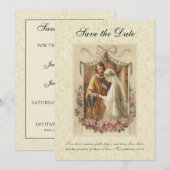 ヴィンテージ カトリック ウェディング 桜 宗教的 セーブザデート (正面/裏面)