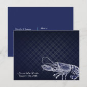 ヴィンテージ カニ ネイビーブルー エレガント セーブ・ザ・デート 案内ポストカード (正面/裏面)