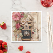 ヴィンテージ カメラと花のモチーフでデコパージュ/パーティを飾ろう スタンダードランチョンナプキン (インサイチュ)