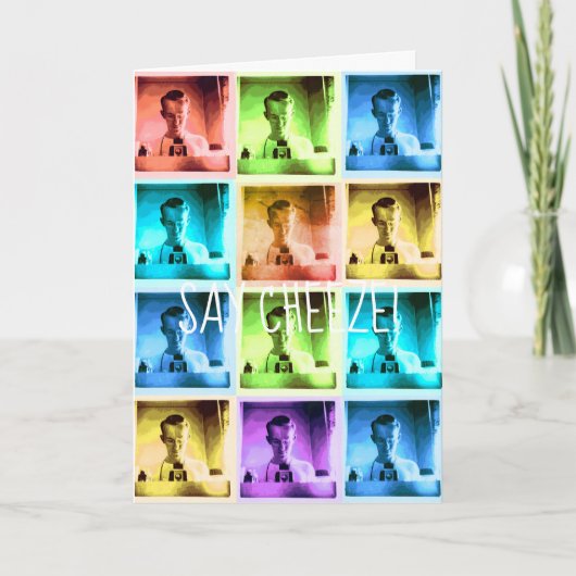 ヴィンテージ カラフル カメラ ガイ セイ チーズ ヴィンテージ カード (正面)