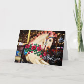 ヴィンテージ カラフル カルーセル 馬 ローズ フォト スクリプト サンキューカード (正面)