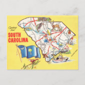 ヴィンテージ カラフル サウスカロライナ州 マップ ポストカード (正面)