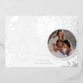 ヴィンテージ カリグラフィー ラブ・ジョイ・ピース 1枚の写真 箔シーズンカード (正面)