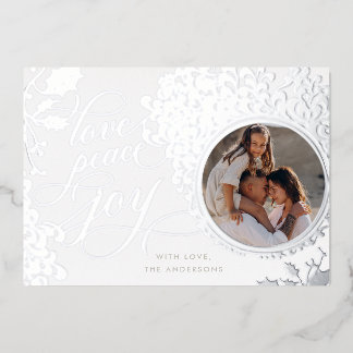 ヴィンテージ カリグラフィー ラブ, ジョイ, ピース 1 枚の写真 箔シーズンカード