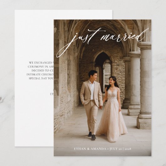 ヴィンテージ カリグラフィー 結婚 フォト エロープメント 案内状 (正面/裏面)