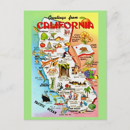 ヴィンテージ カリフォルニア州 マップ ポストカード (正面)