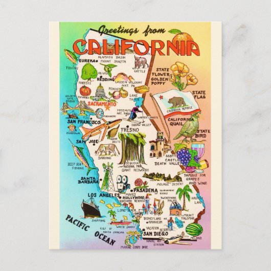 ヴィンテージ カリフォルニア マップ ポストカード (正面)