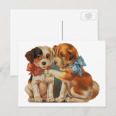 ヴィンテージ・カワイトなバレンタインの子犬の愛と2匹の犬のミット シーズンポストカード (正面/裏面)