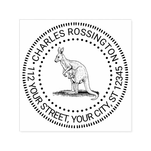 ヴィンテージ カンガルー & ジョーイ 描画 名前 住所 セルフインキングスタンプ (デザイン)