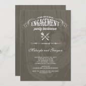 ヴィンテージ カントリー ラスティック ウッド BBQ 婚約パーティー 招待状 (正面/裏面)